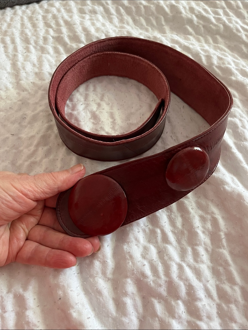 Vintage 1980s Burgundy Eelskin Belt — Collector Quality